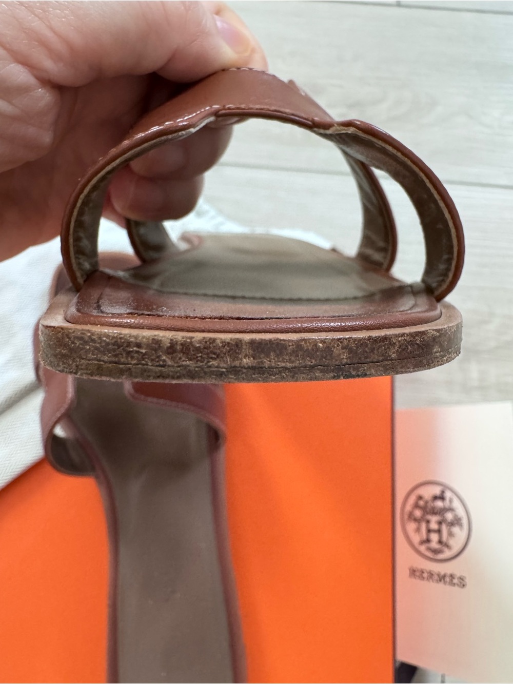 Hermes Oran Leather Sandals Gold sz 34.5 - Picture 6 of 8
